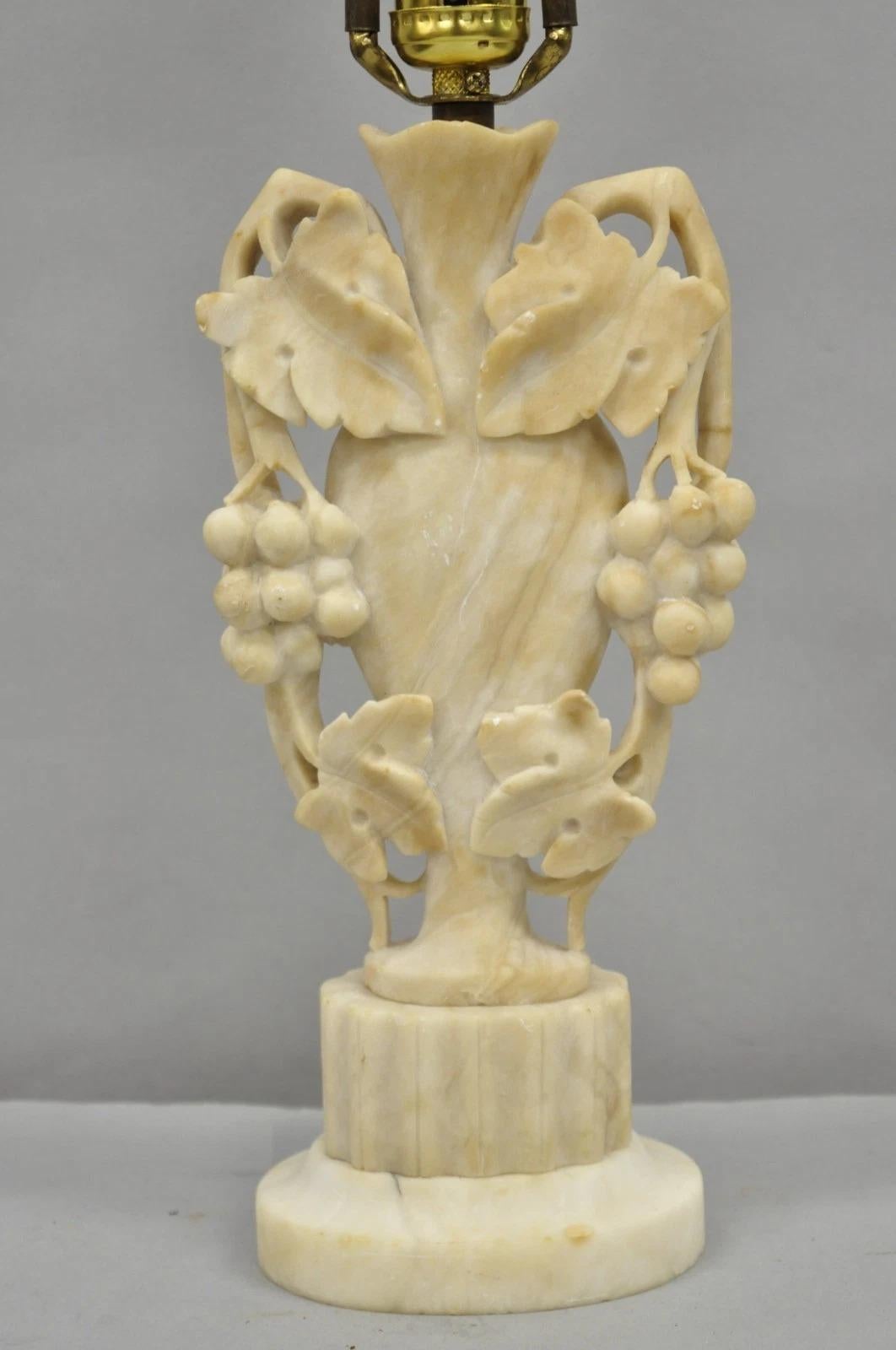 Unknown Art Nouveau Italian Carved Alabaster Marble Small Urn & Grapevine Table Lamp For Sale