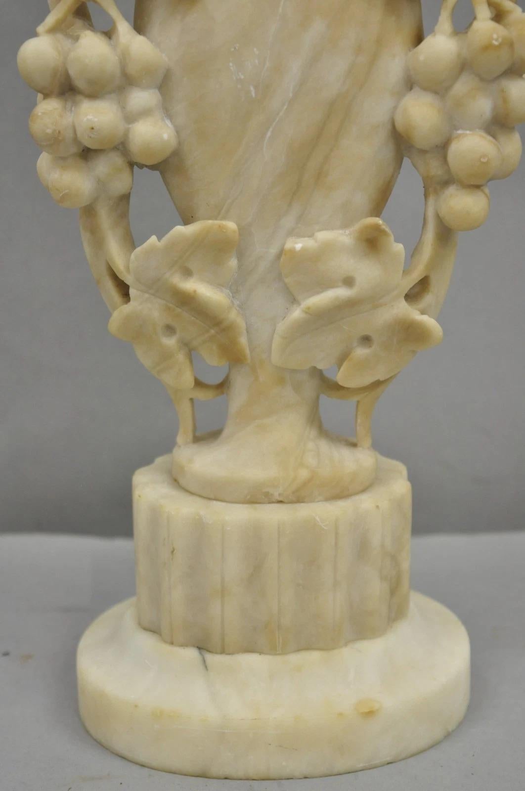 20th Century Art Nouveau Italian Carved Alabaster Marble Small Urn & Grapevine Table Lamp For Sale
