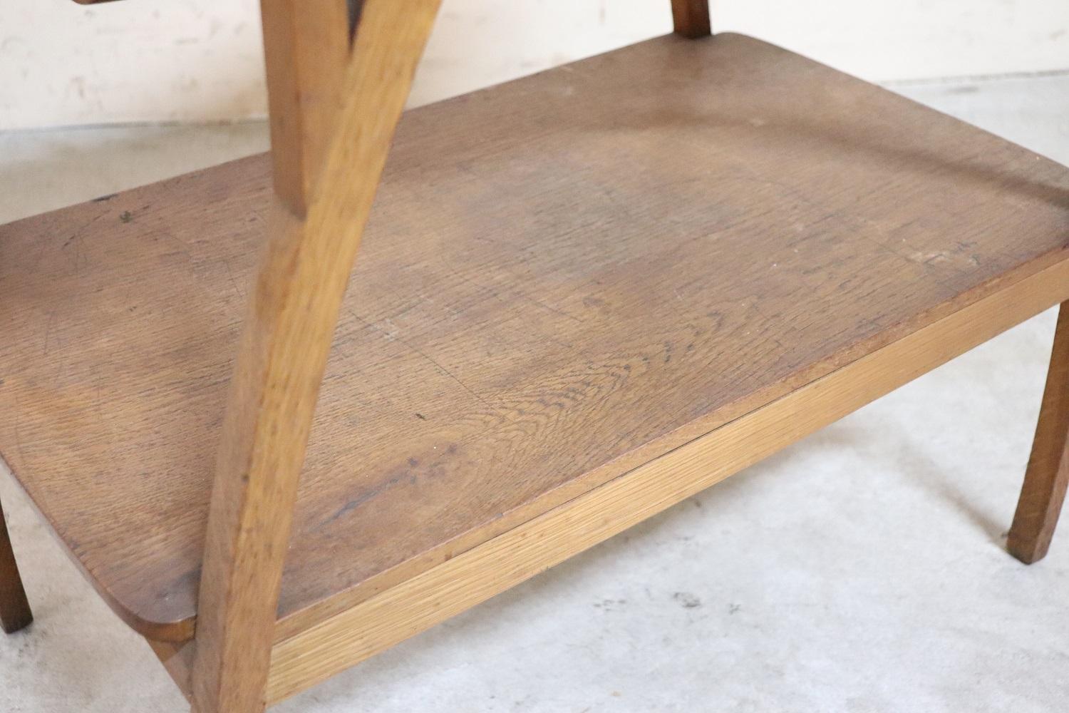 Walnut Art Nouveau Italian Oakwood Side Table with Ceramic Top