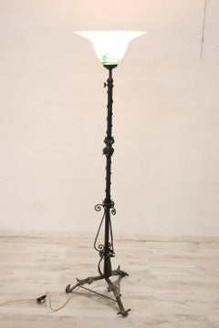 Art Nouveau Italian Wrought Iron and murano Glass Floor Lamp