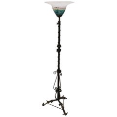 Art Nouveau Italian Wrought Iron and murano Glass Floor Lamp