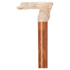 Antique Art nouveau Ivory walking stick depicting Andromeda, France 1895.