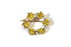 Art Nouveau ivy brooch in 14k gold, ivy leaves, enamelled brooch