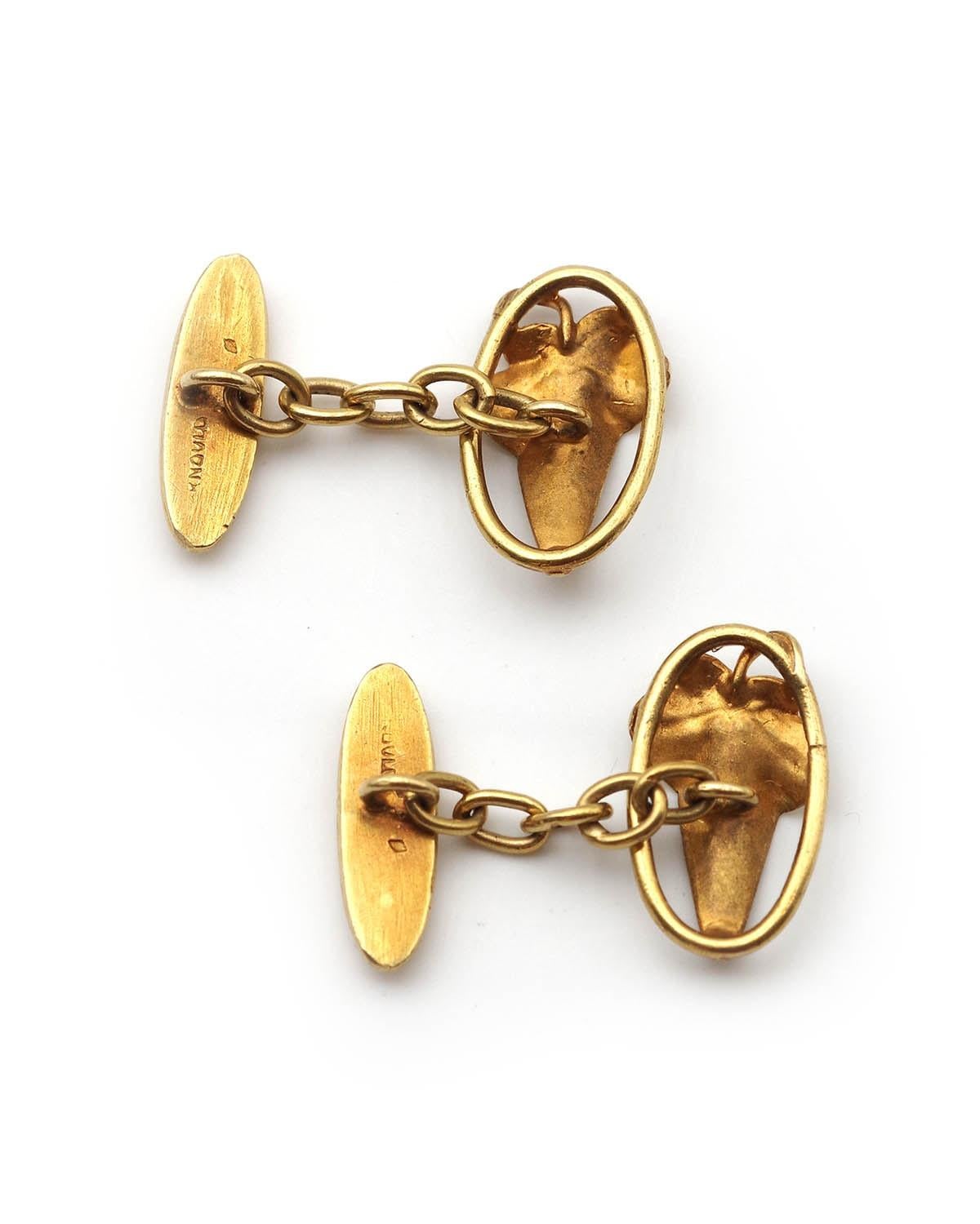 Jugendstil Efeublätter 18k Gold, signiert Edouard Aimé Arnould, Französisch antike cuf (Art nouveau) im Angebot
