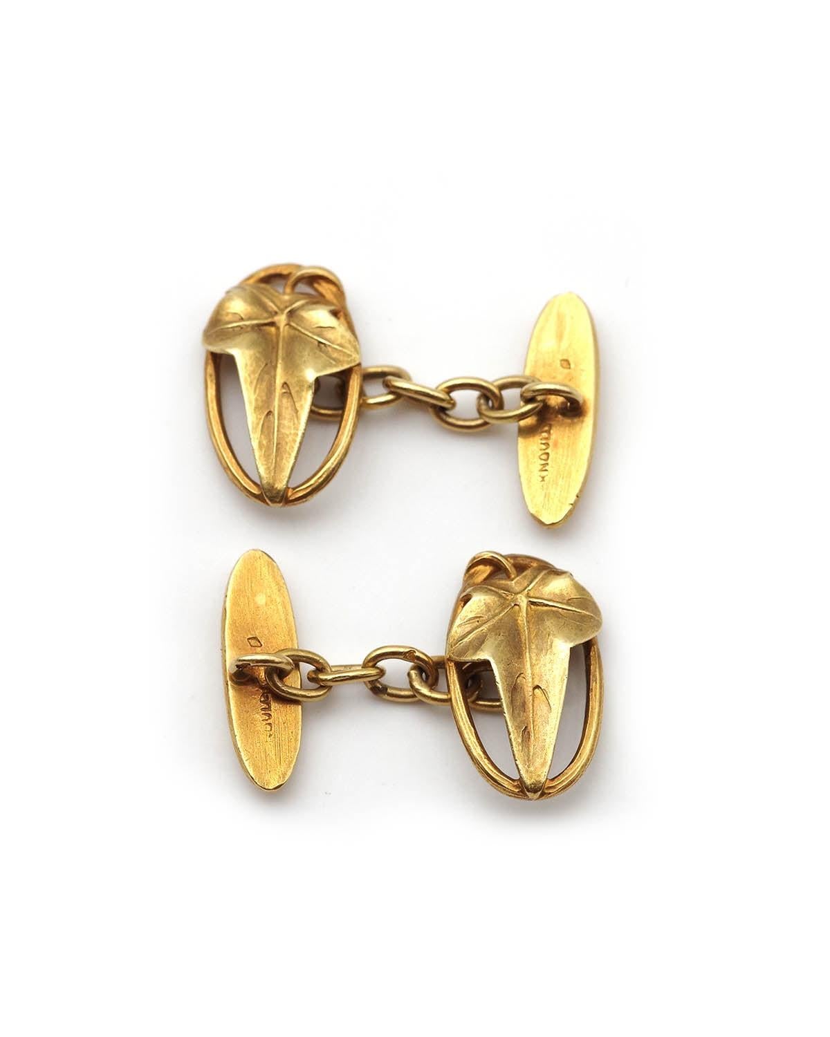 Jugendstil Efeublätter 18k Gold, signiert Edouard Aimé Arnould, Französisch antike cuf im Zustand „Gut“ im Angebot in PARIS, FR
