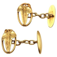 Jugendstil Efeublätter 18k Gold, signiert Edouard Aimé Arnould, Französisch antike cuf