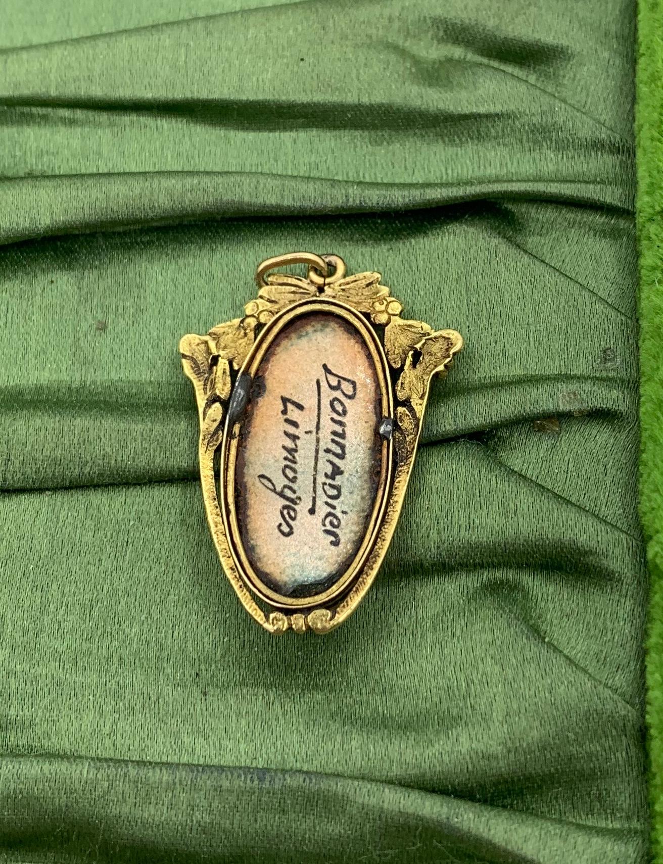 Jacques Bonnadier, collier pendentif Art Nouveau en or 18 carats et émail de Limoges en vente 1