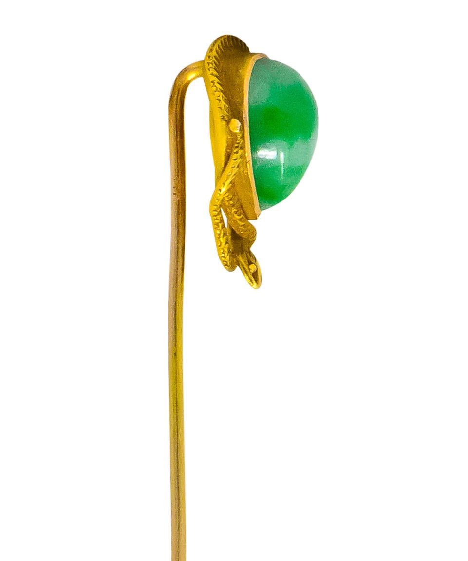 Women's or Men's Art Nouveau Jade 14 Karat Gold Snake Stickpin