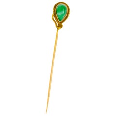 Art Nouveau Jade 14 Karat Gold Snake Stickpin