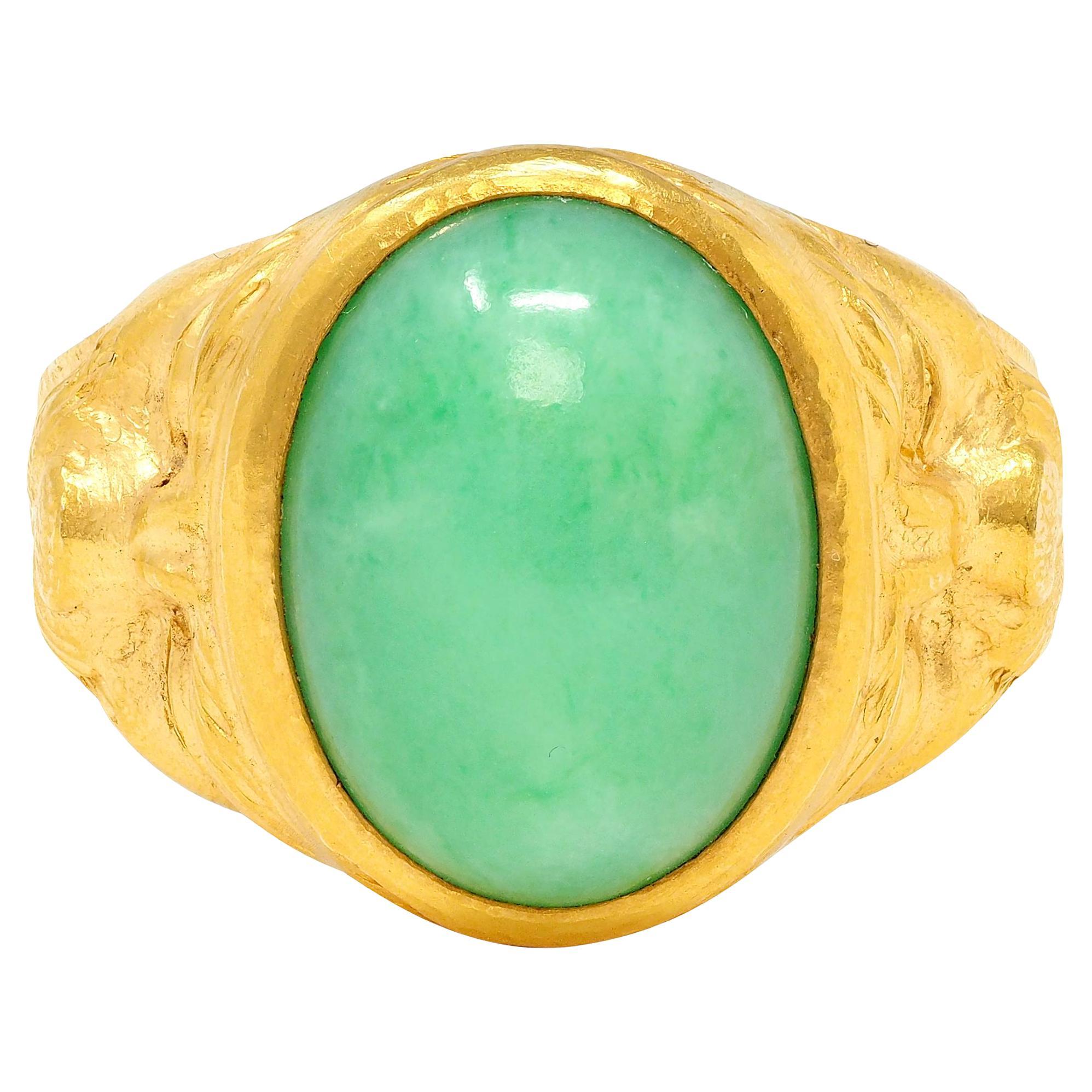 Arte Antiques Jade Or jaune 18 carats Bague unisexe chat