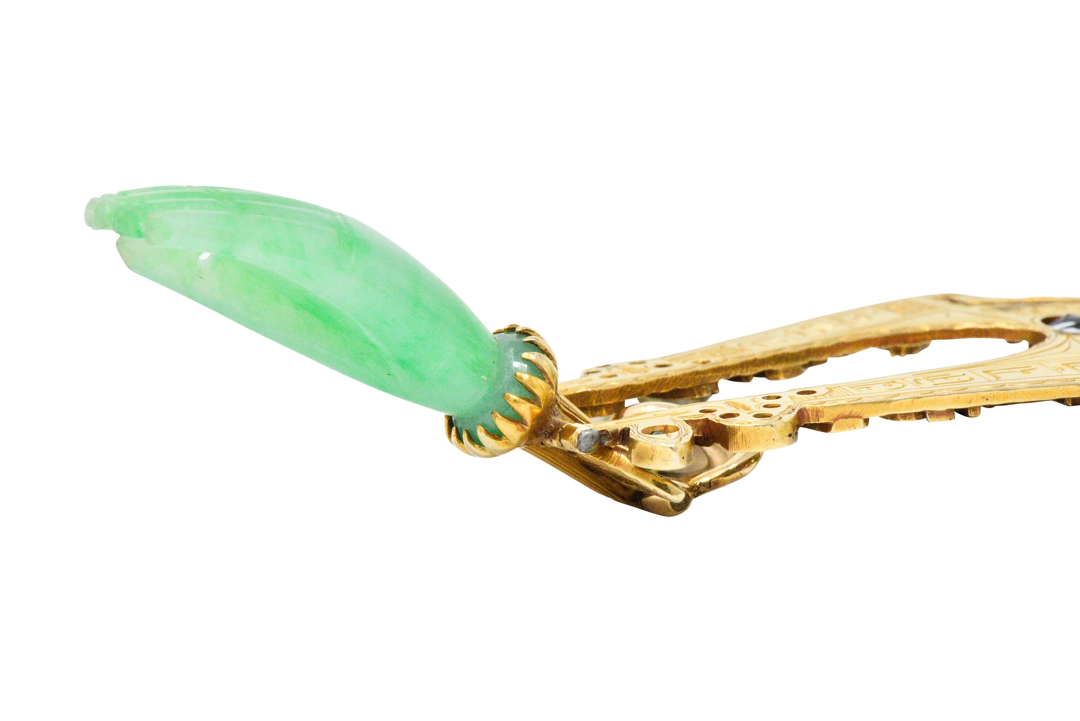 Art Nouveau Jade Aquamarine Emerald Demantoid Garnet 18 Karat Gold Pendant 1