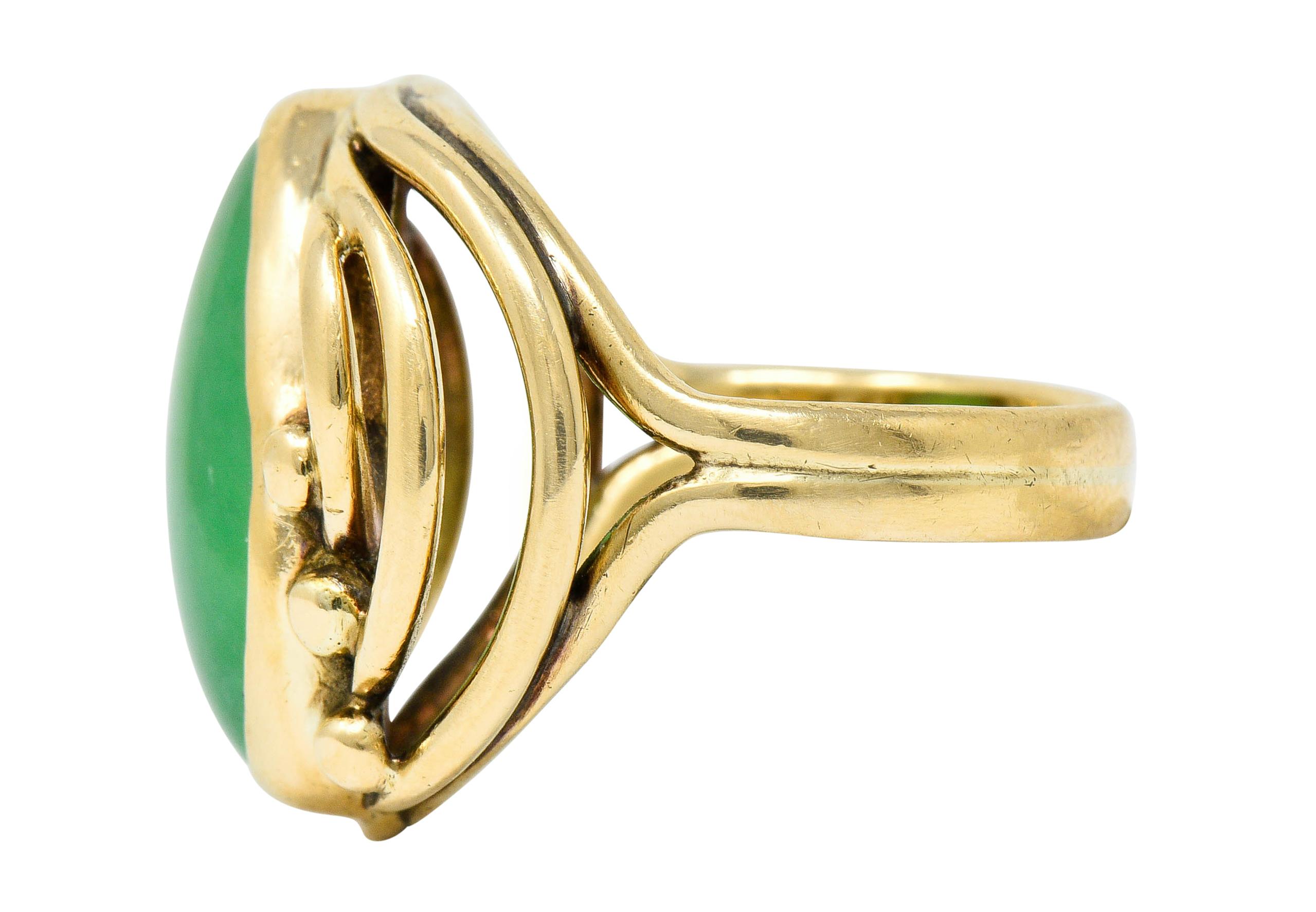 Art Nouveau Jadeite Jade Cabochon 14 Karat Gold Band Ring 1