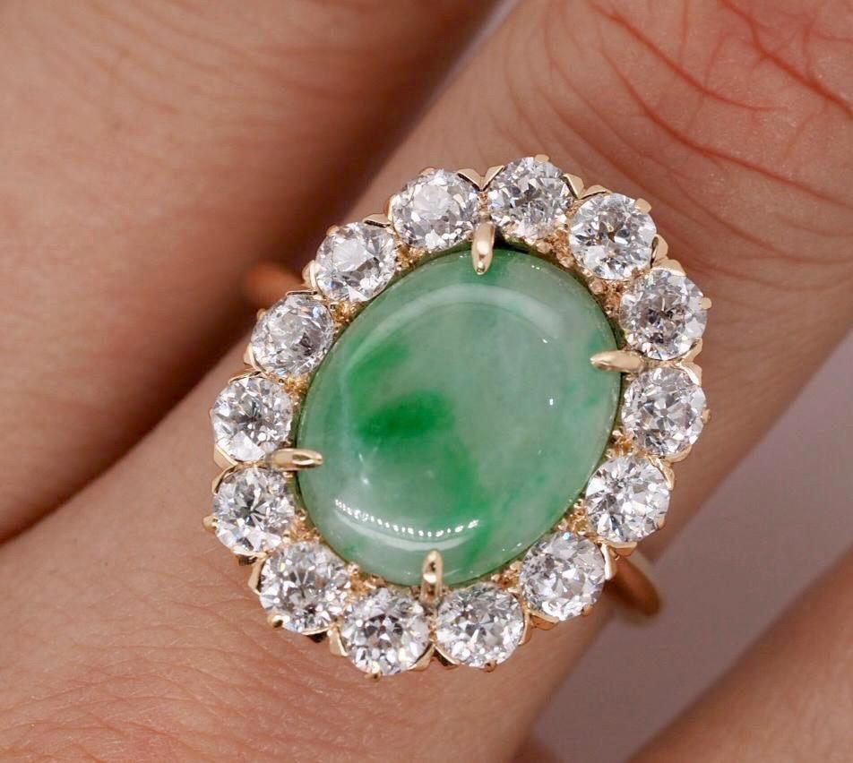 Art Deco  Antique Jade Diamond Ring