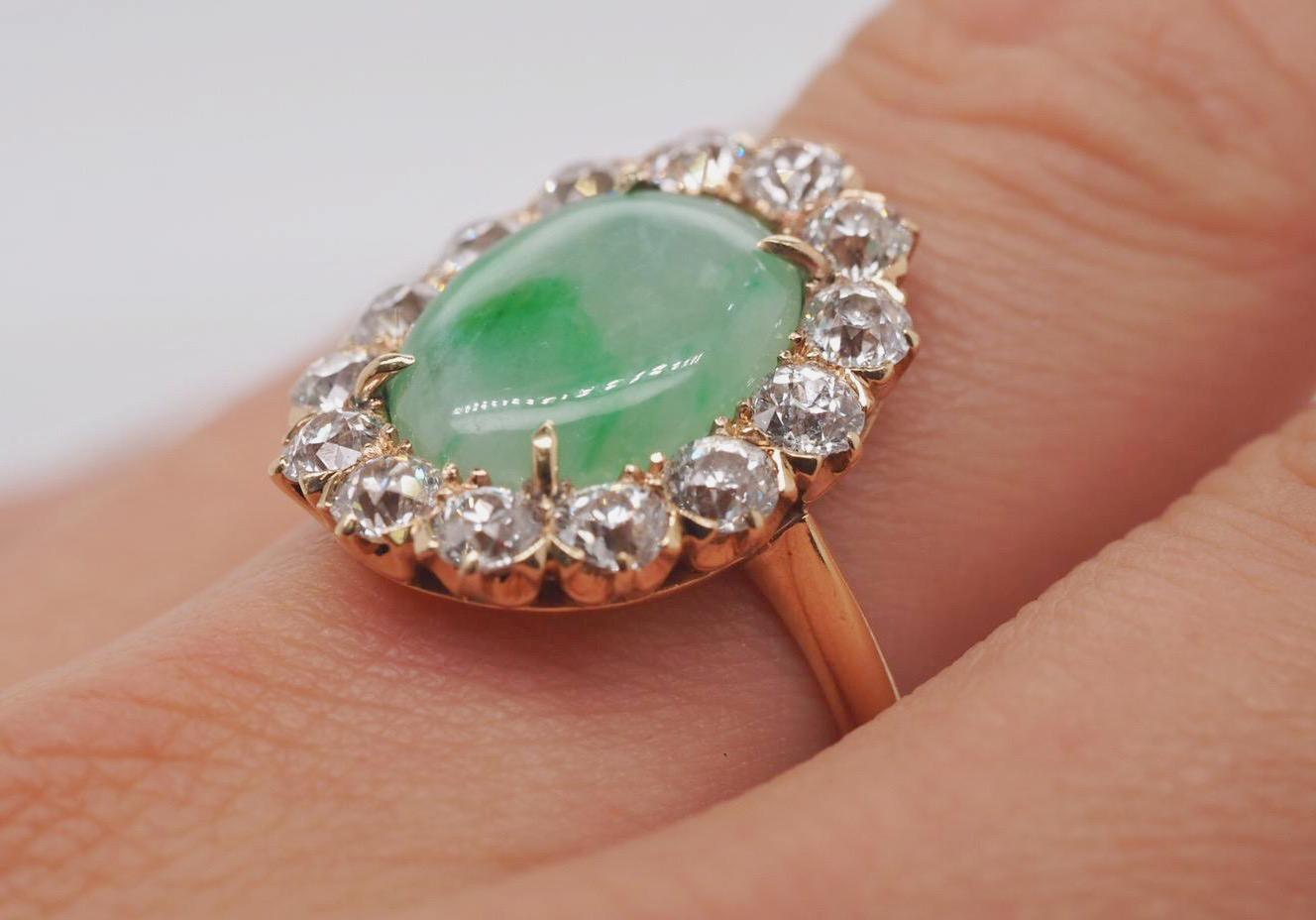 Oval Cut  Antique Jade Diamond Ring