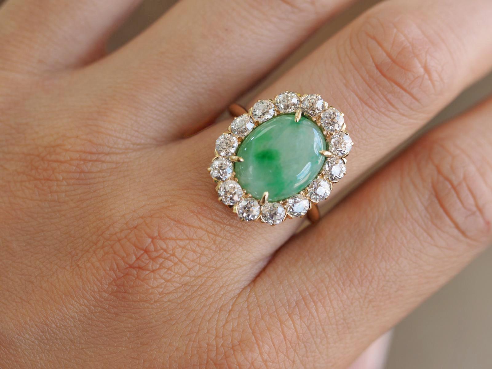 Women's or Men's  Antique Jade Diamond Ring