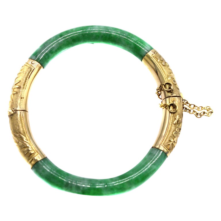 Art Nouveau Jade Gold Bangle Bracelet For Sale at 1stdibs