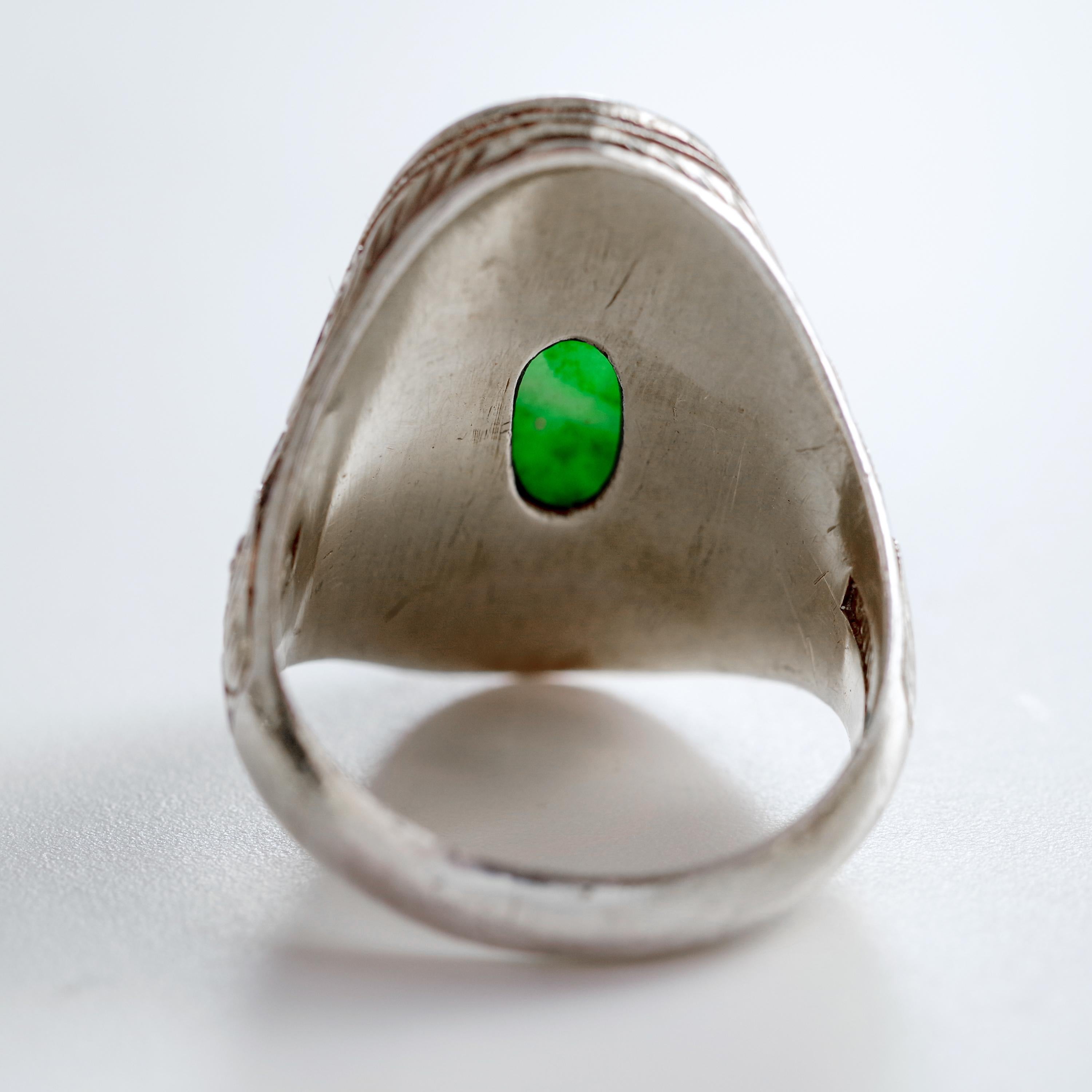 Art Nouveau Jade Ring from China in Silver Certified Untreated 3