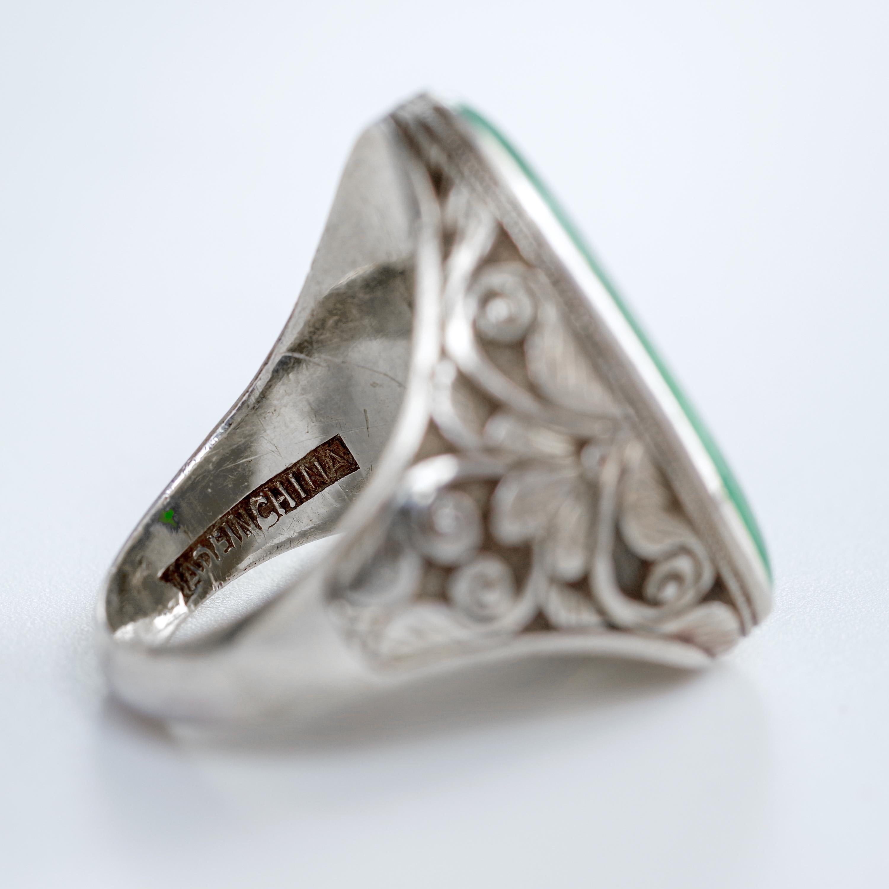 Art Nouveau Jade Ring from China in Silver Certified Untreated 2