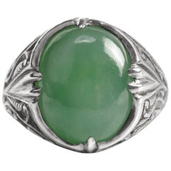 Art Nouveau Jade Ring in Silver Certified Untreated