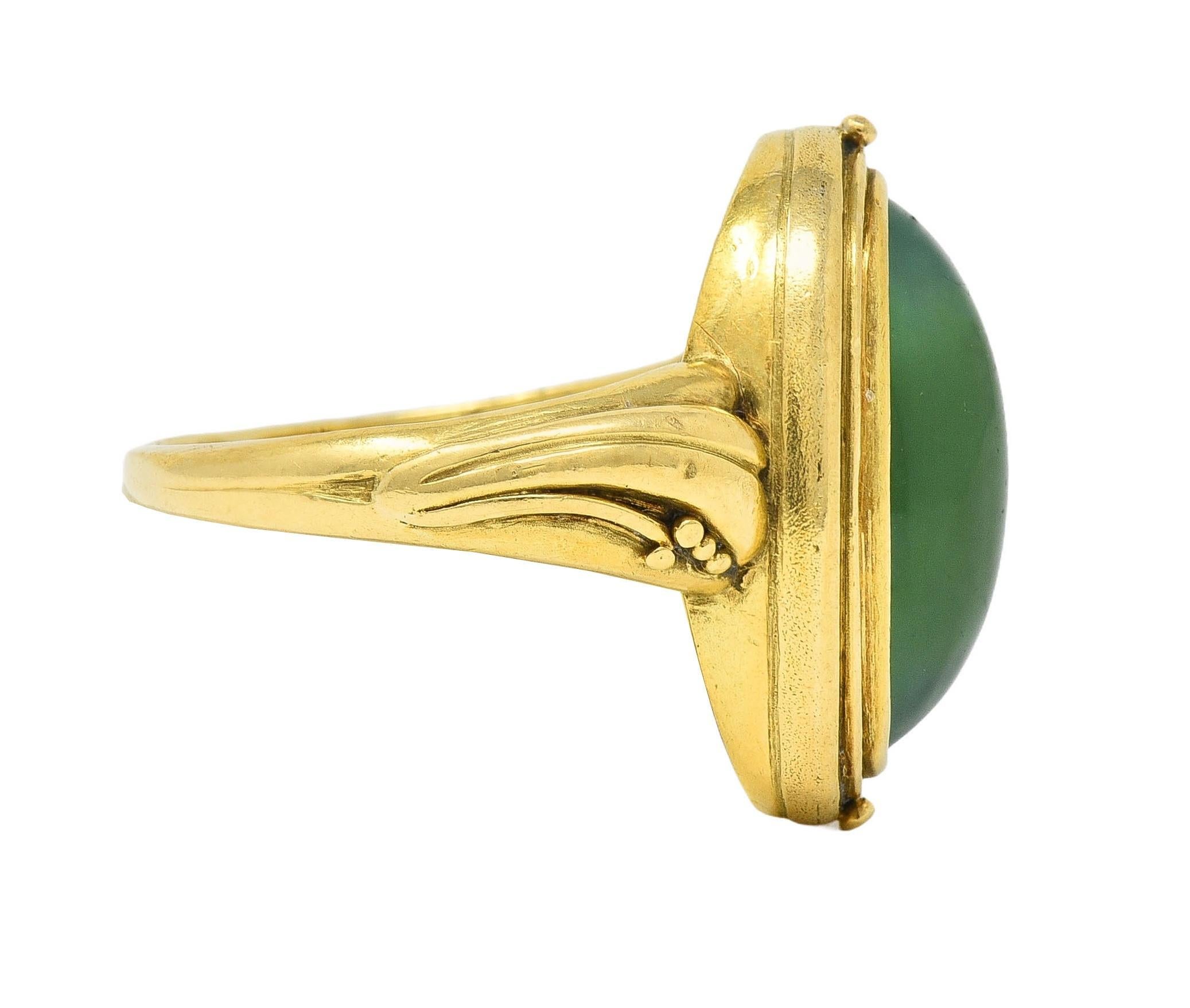 Art Nouveau Jadeite Jade 18 Karat Yellow Gold Antique Signet Ring In Excellent Condition For Sale In Philadelphia, PA