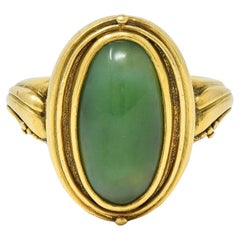 Antiker Jugendstil Jadeit Jade 18 Karat Gelbgold Siegelring