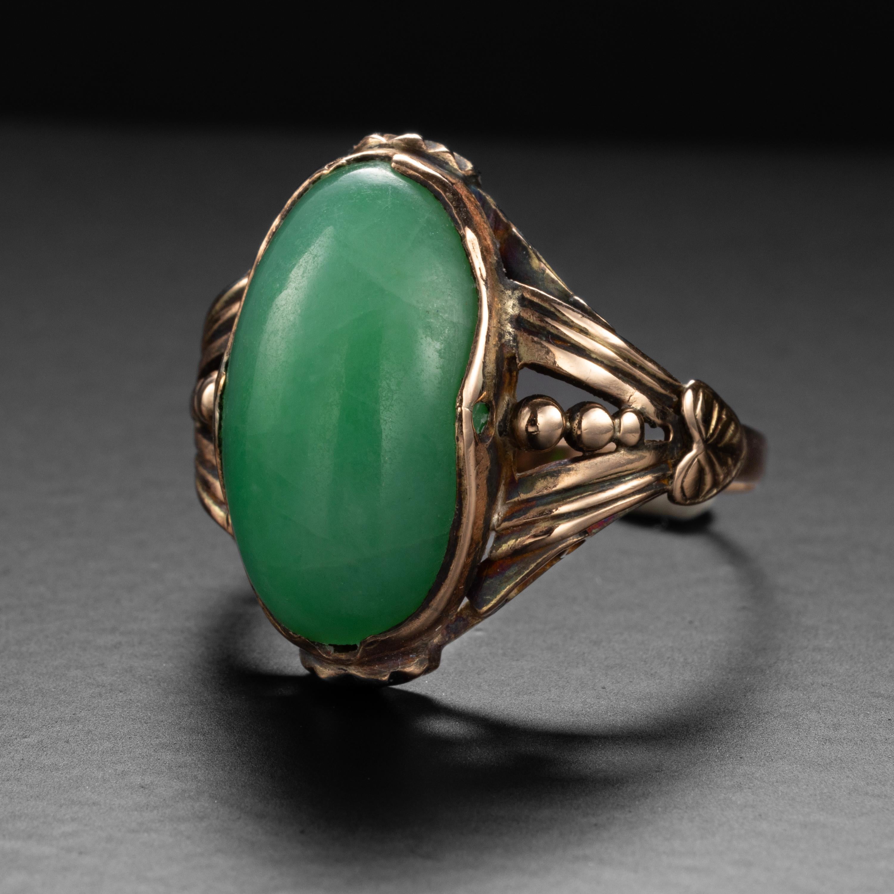 Art nouveau Bague Art Nouveau en jadéite certifiée non traitée et en jade en vente