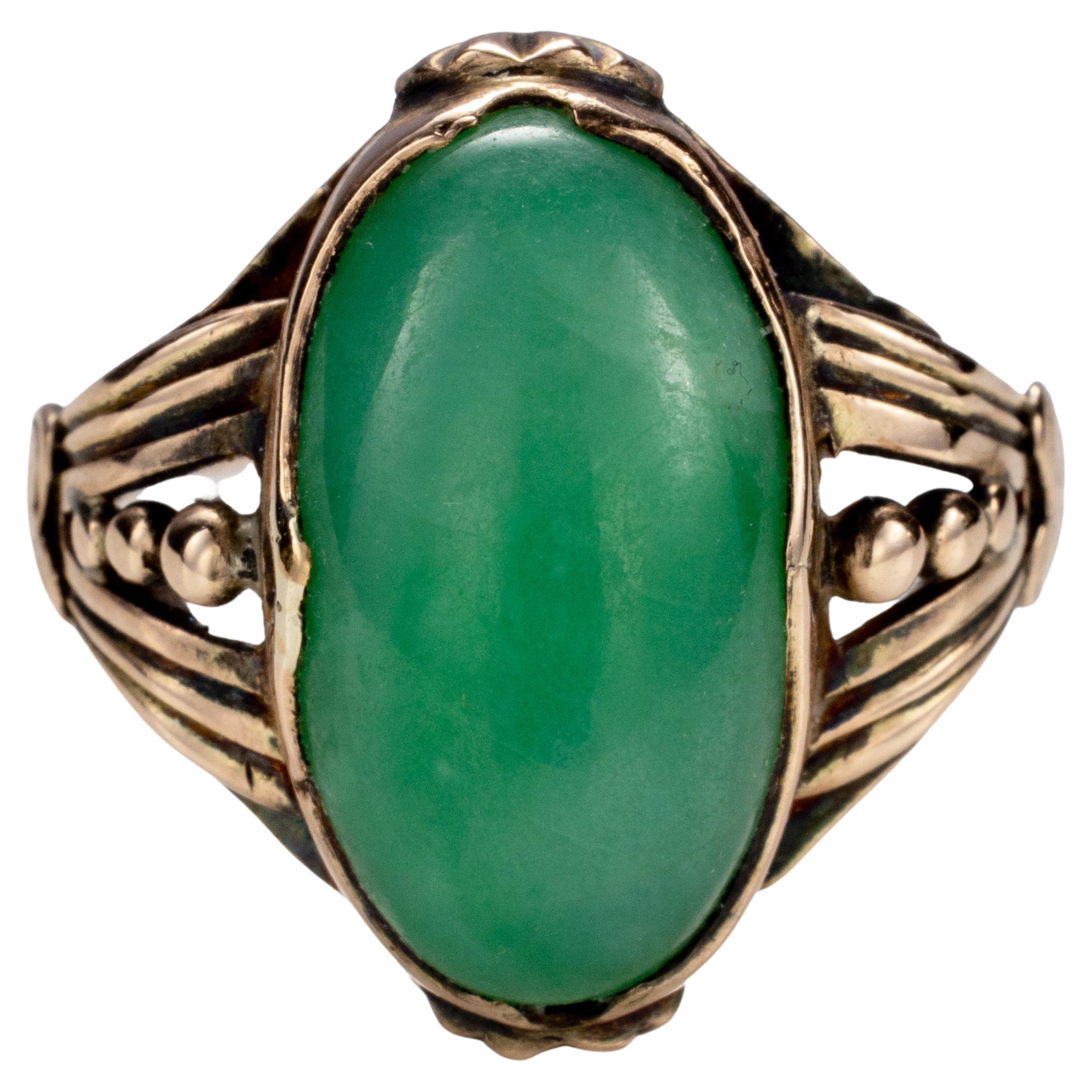 Art Nouveau Jadeite Jade Ring Certified Untreated For Sale