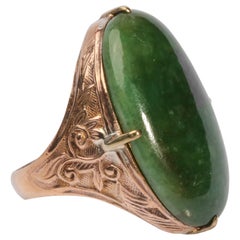 Antique Art Nouveau Jadeite Jade Ring Deep Floral Green in Rich Floral Setting