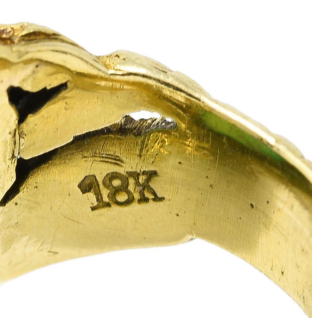 Art Nouveau Jadeite Jade Ruby 18 Karat Yellow Gold Dragon Antique Ring GIA For Sale 1
