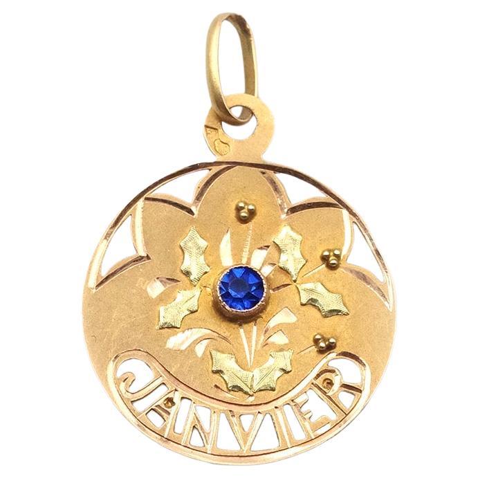 Medalla Art Nouveau del mes de enero en oro de 18 quilates, medalla de nacimiento, colgante de nacimiento en venta