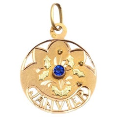 Art Nouveau January month medal in 18k gold, birth medal, birth pendant