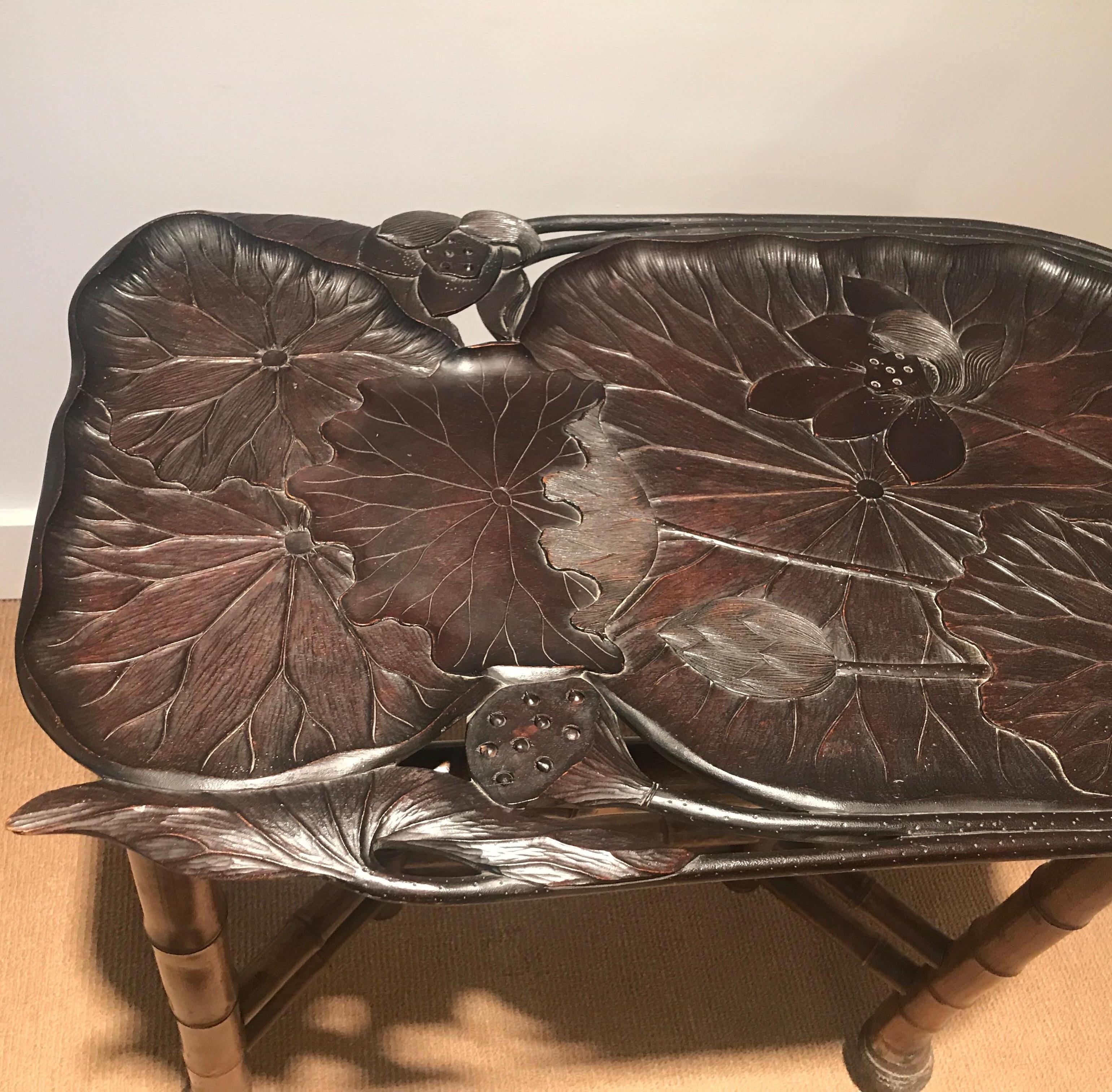 Art Nouveau Japanese Lotus Form Tray Top Table In Excellent Condition In Lambertville, NJ