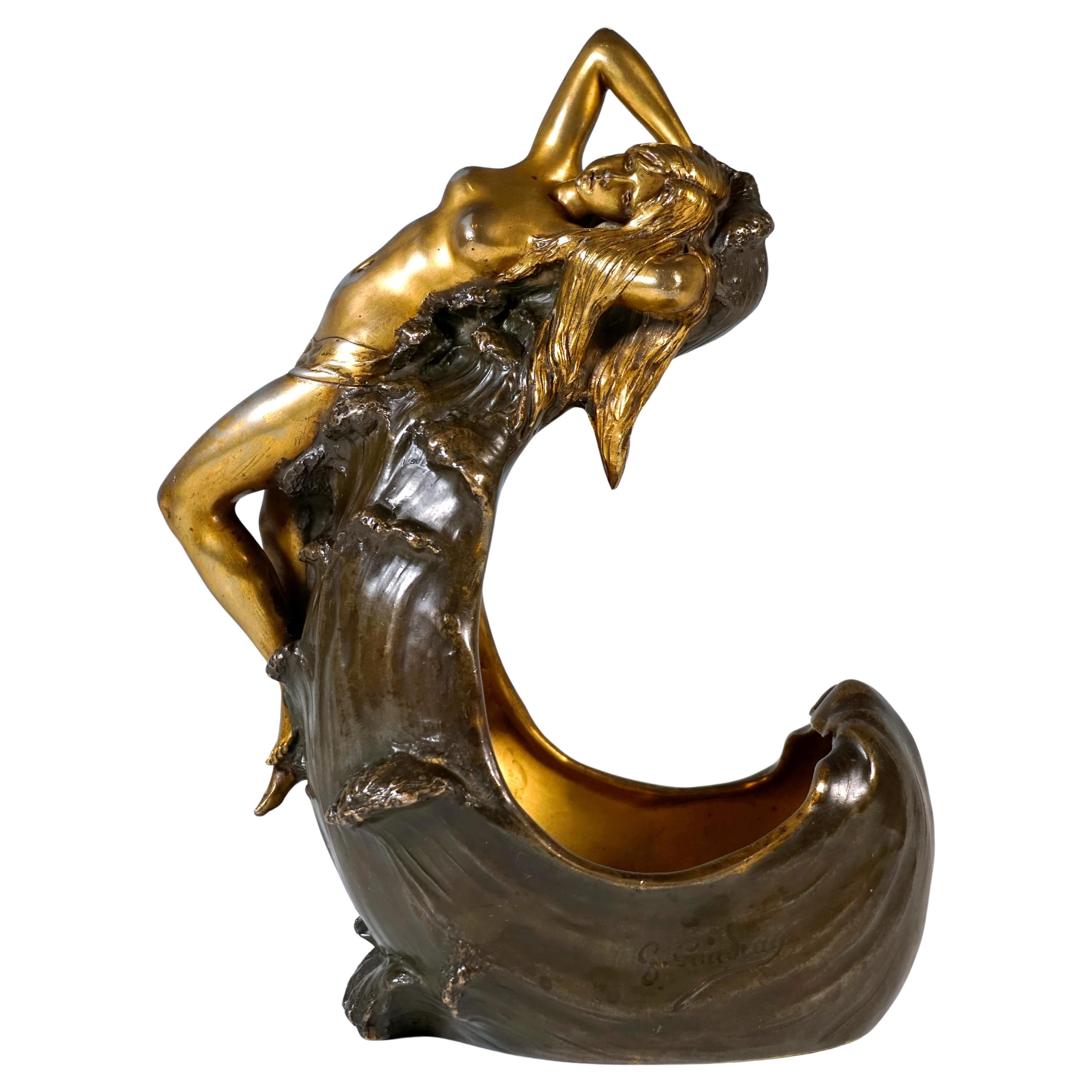 Art Nouveau Jardiniere 
La Vague
, by Georges Charles Coudray, Orivit, 1900 For Sale