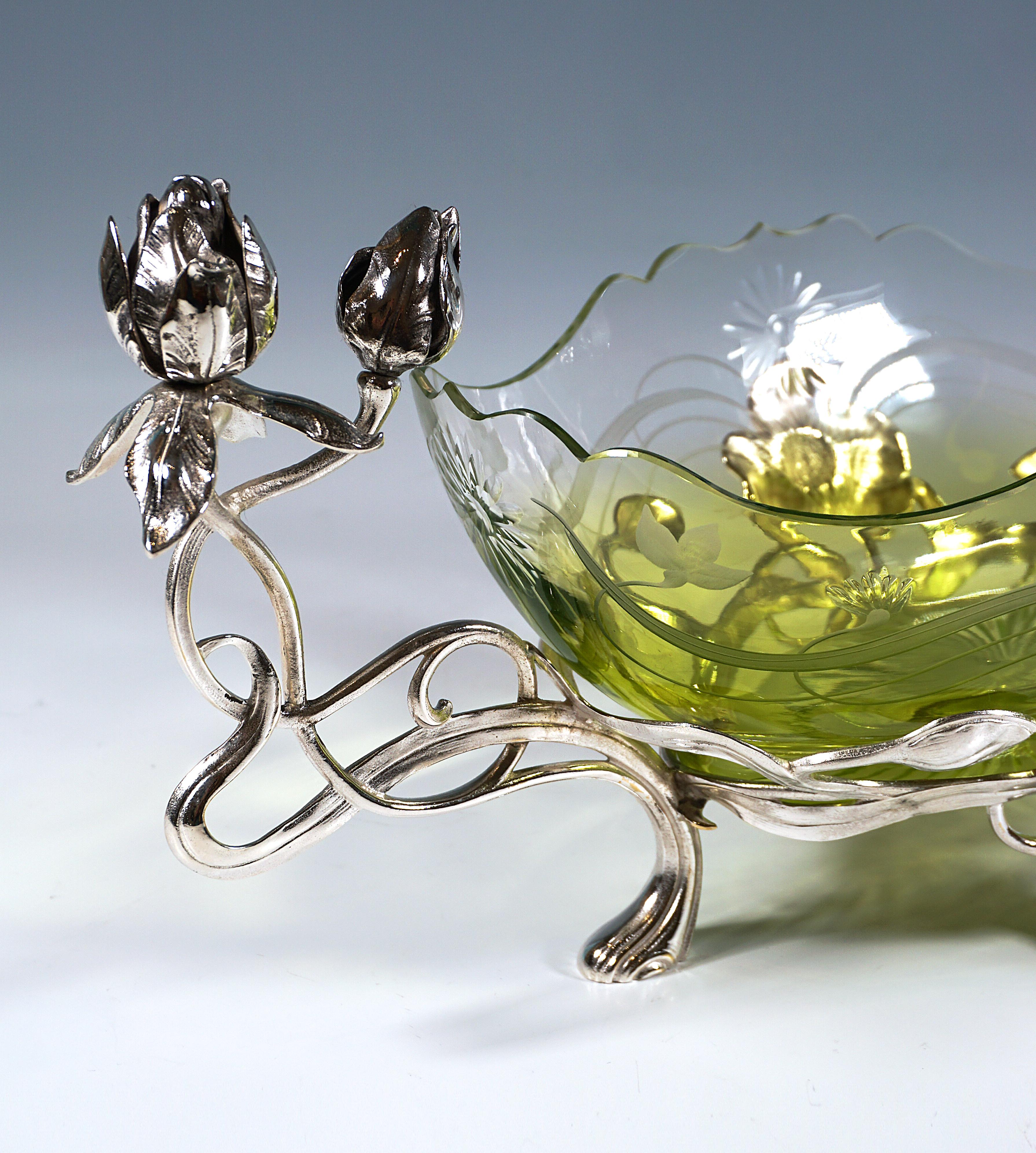 Art Nouveau Jardinière, Rose Tendrils & Clear-Green Glass, WMF Germany, 1910 In Good Condition In Vienna, AT