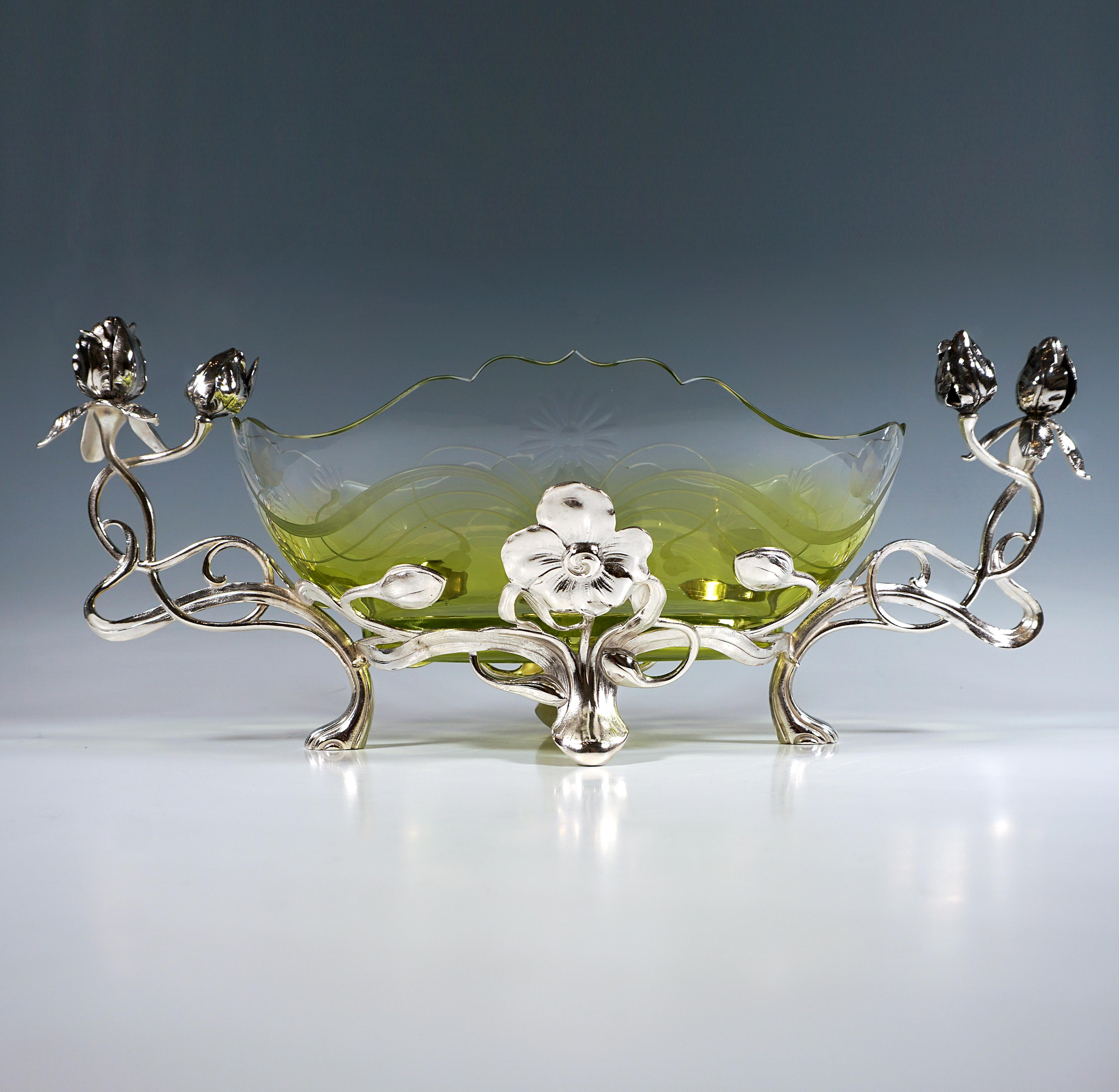 Early 20th Century Art Nouveau Jardinière, Rose Tendrils & Clear-Green Glass, WMF Germany, 1910