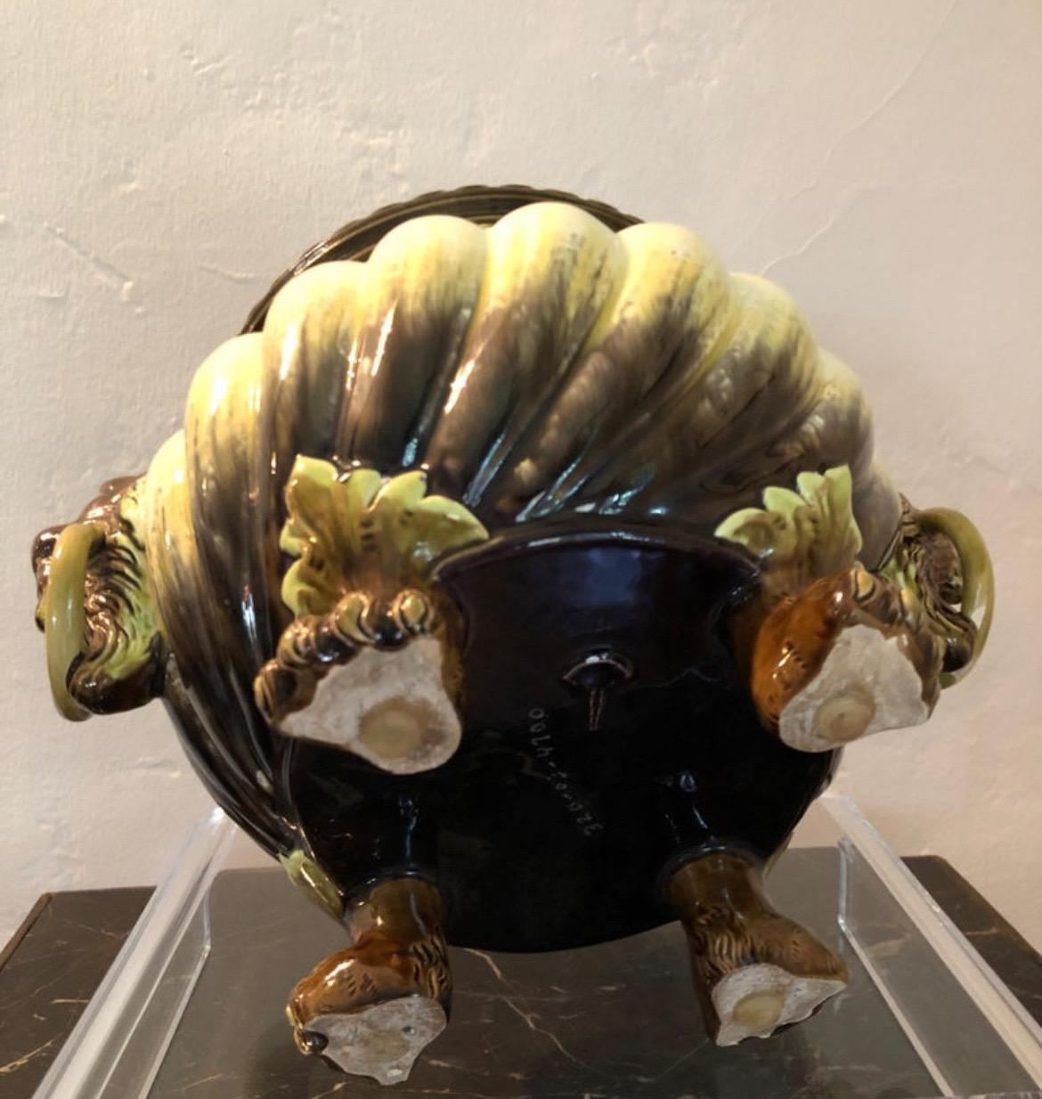 Art Nouveau Jardiniere with Lion Head ls by Julius Dressler, Early 1900s In Good Condition For Sale In Los Angeles, CA