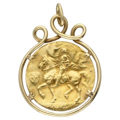 Antique Art Nouveau Jeanne d'Arc 14K Gold Charm Pendant