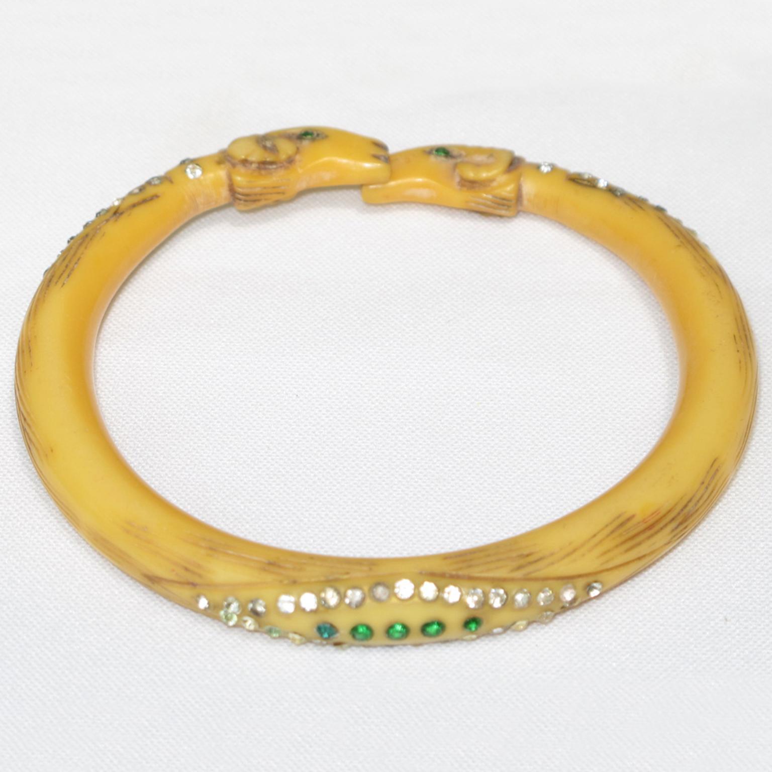 Jugendstil-Juwelenarmband aus Zelluloid mit Widderköpfen, um 1910 (Art nouveau) im Angebot