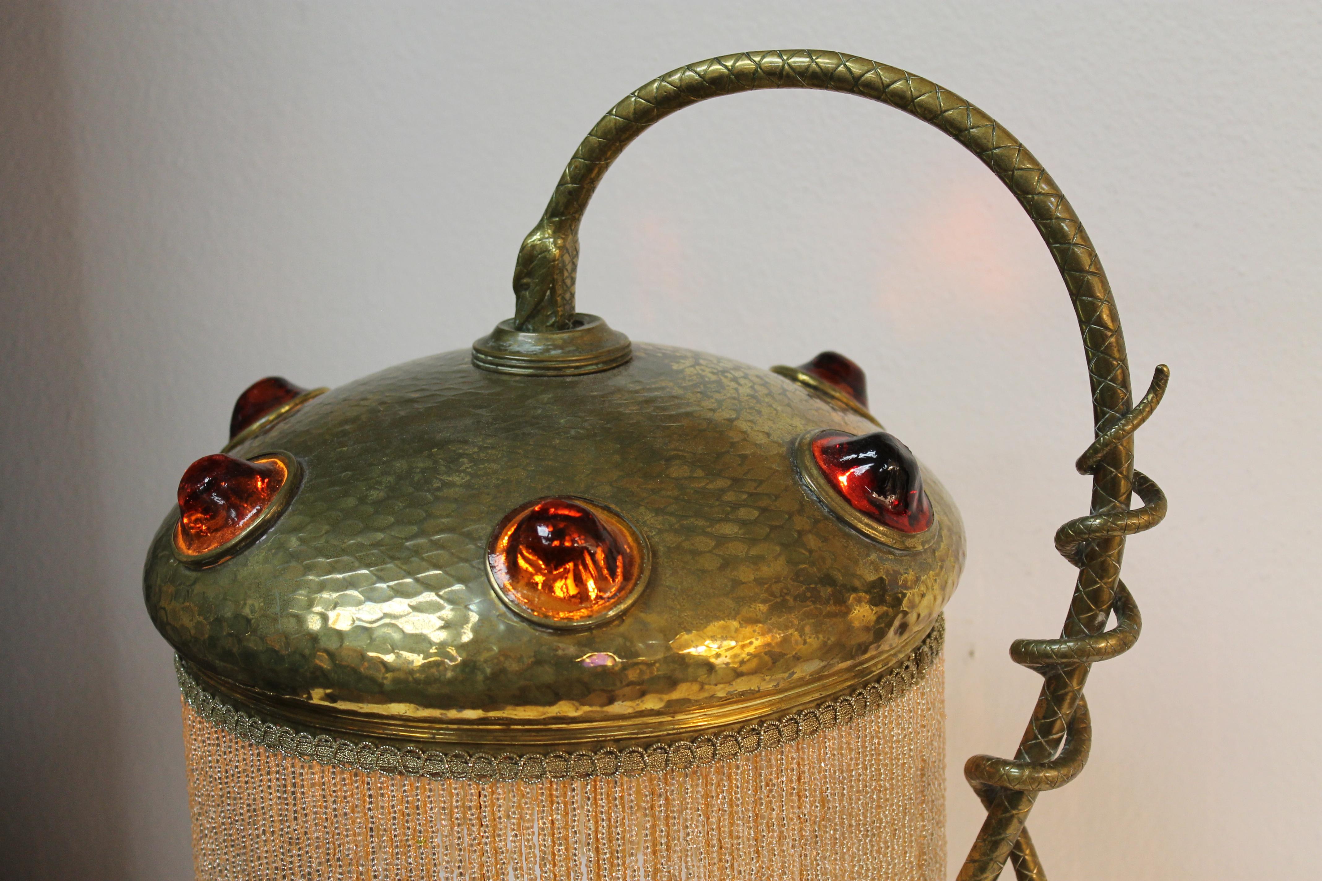 American Art Nouveau Jeweled Snake Lamp