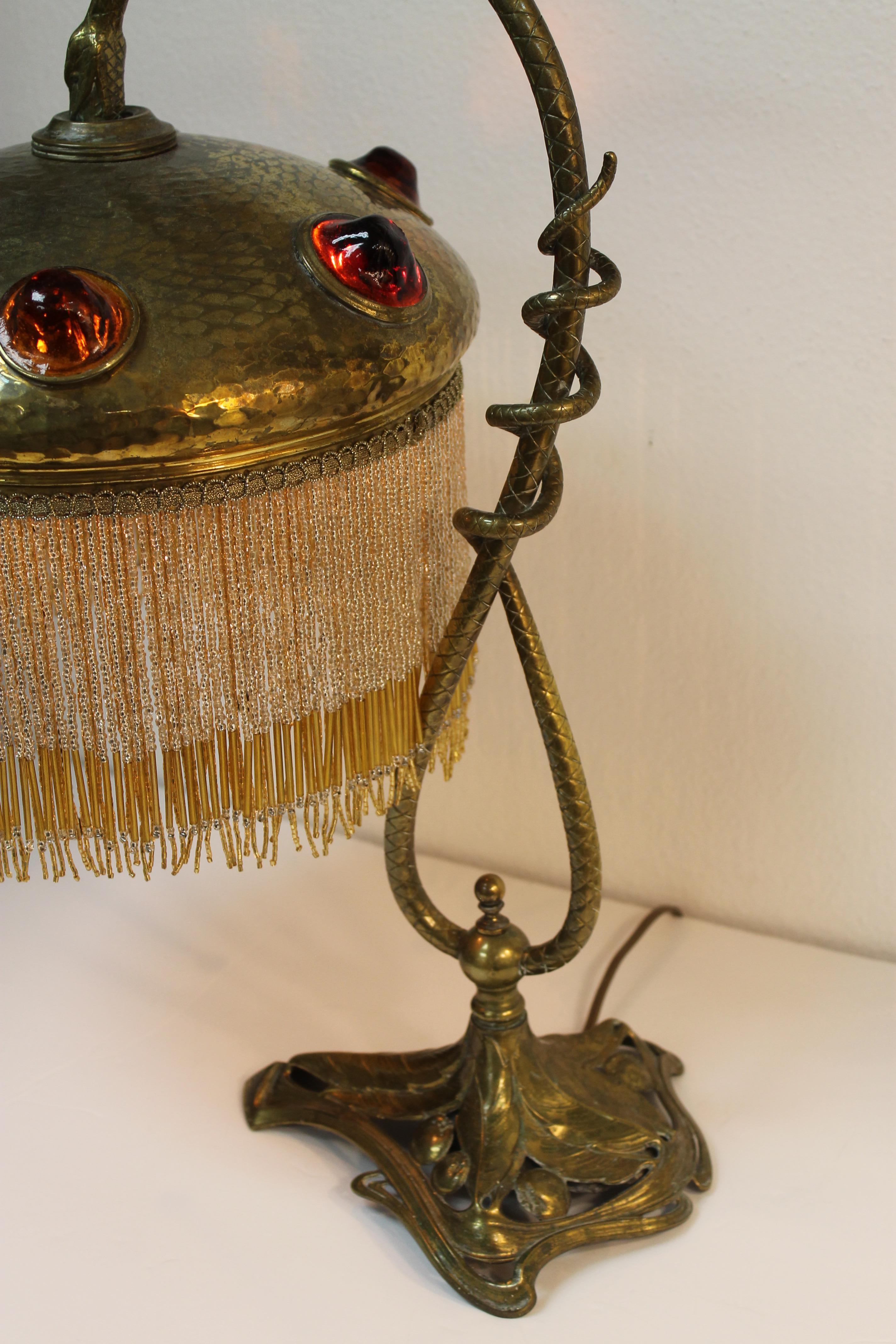 Art Nouveau Jeweled Snake Lamp In Good Condition In Palm Springs, CA