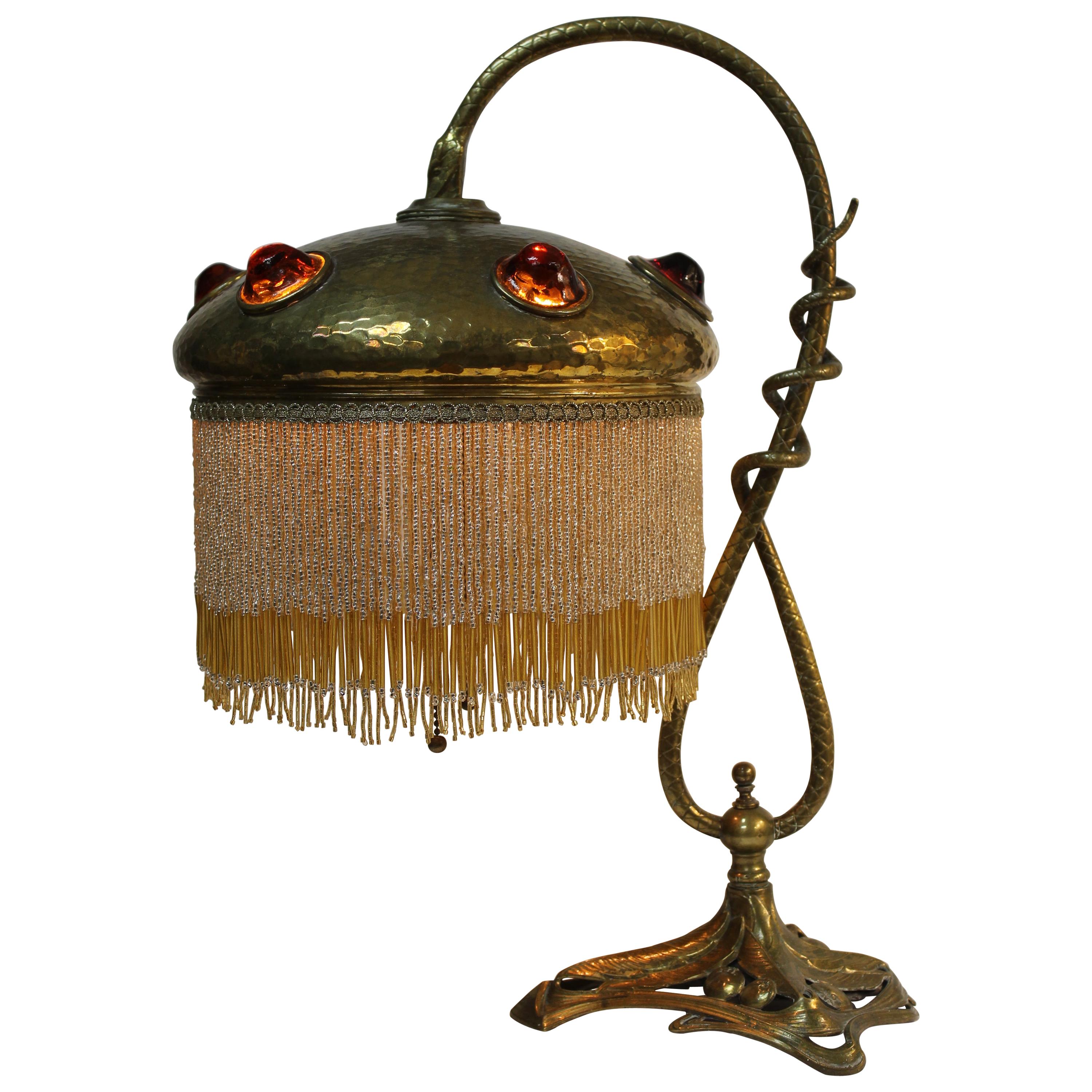 Art Nouveau Jeweled Snake Lamp
