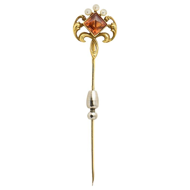 Art Nouveau Jeweled Yellow Gold Stickpin Brooch by Whiteside & Blank For Sale