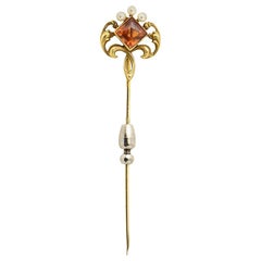 Art Nouveau Jeweled Yellow Gold Stickpin Brooch by Whiteside & Blank