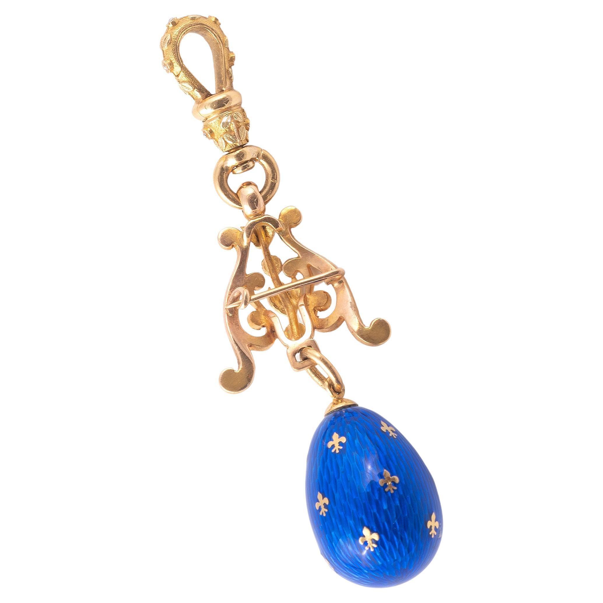 The blue guilloché enamel egg pendant, to a suspensory loop.
Length 6.00cm
