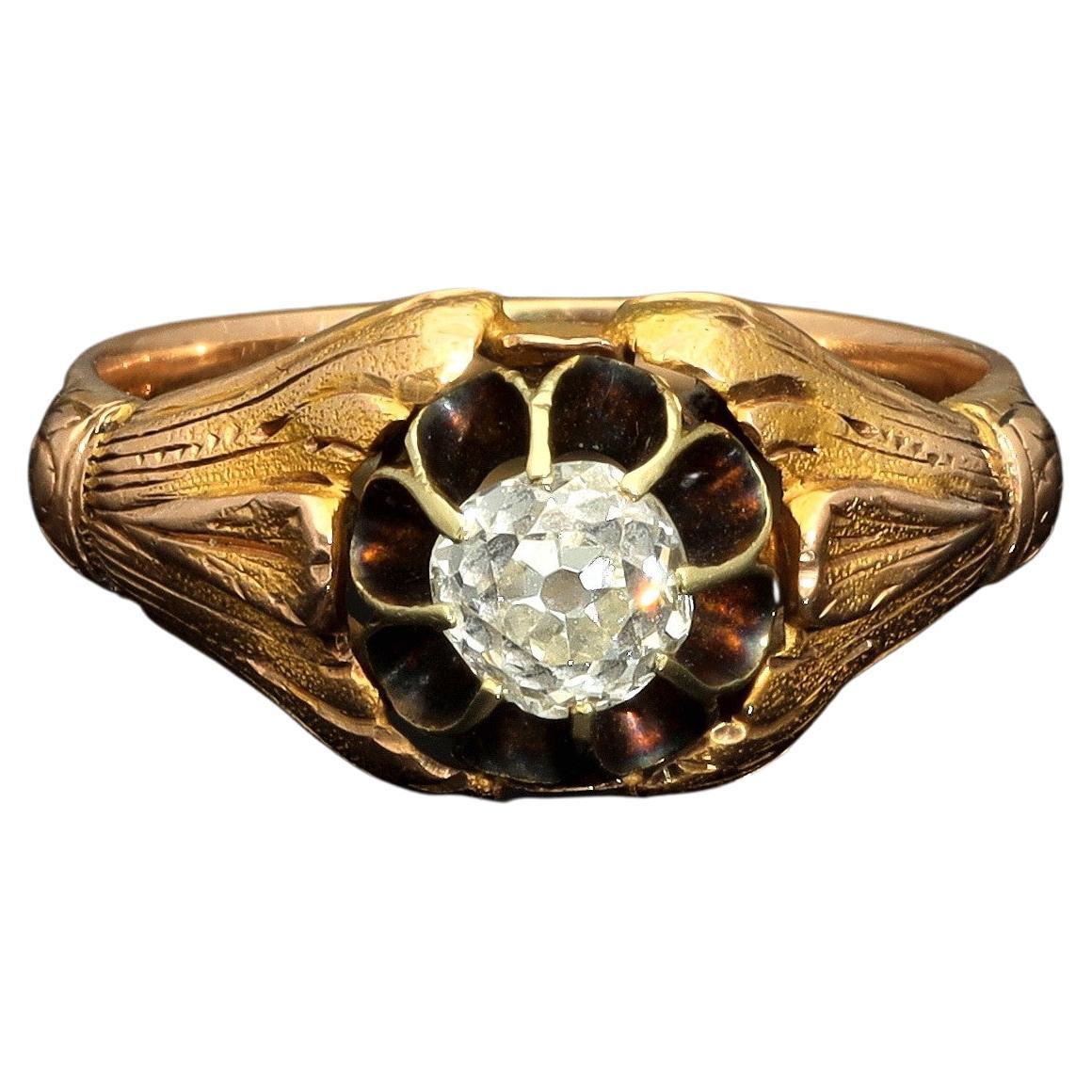 Art Nouveau Jewelry 0.6 CT Old Mine Cut Diamond Solitaire Antique French Ring For Sale