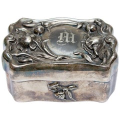 Antique Art Nouveau Jewelry Box Silver Plate