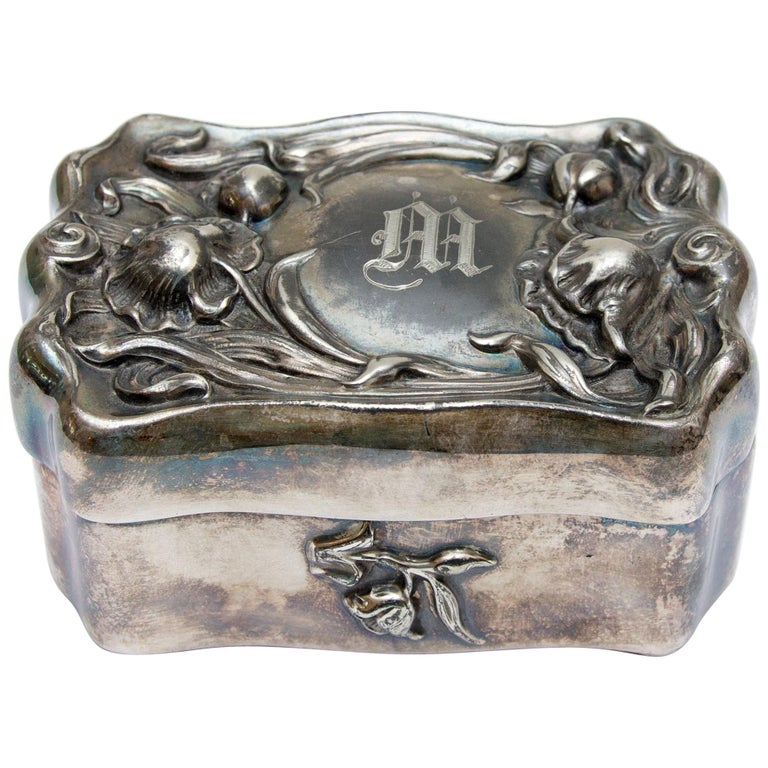 Art Nouveau Jewelry Box Silver Plate at 1stDibs