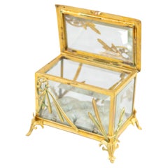 Used Art Nouveau Jewelry/Ring Box, French, Gilt Bronze, Beveled Glass, ca. 1910