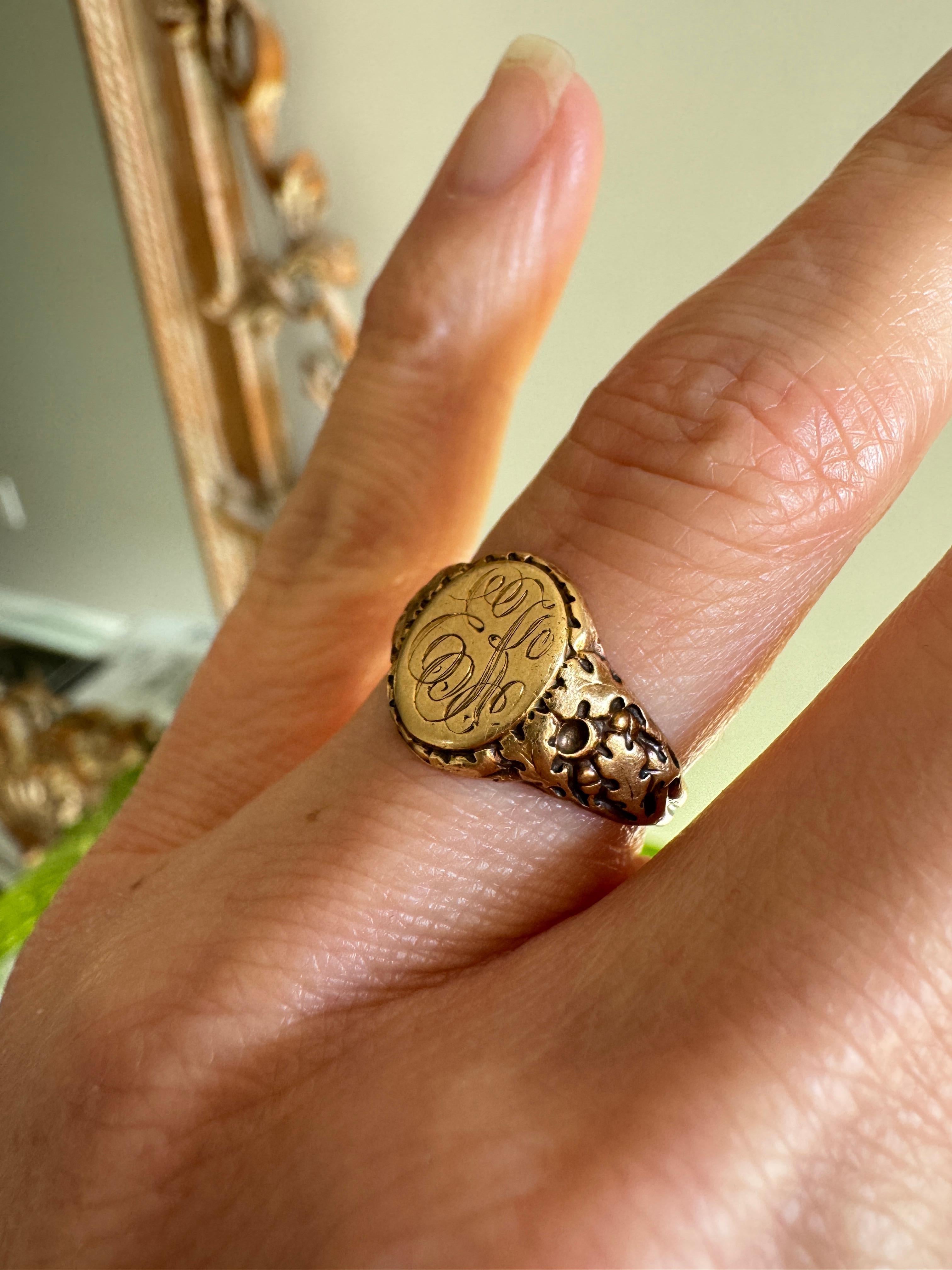 Women's or Men's Art Nouveau Jones & Woodland Co. Acorn Signet Ring For Sale