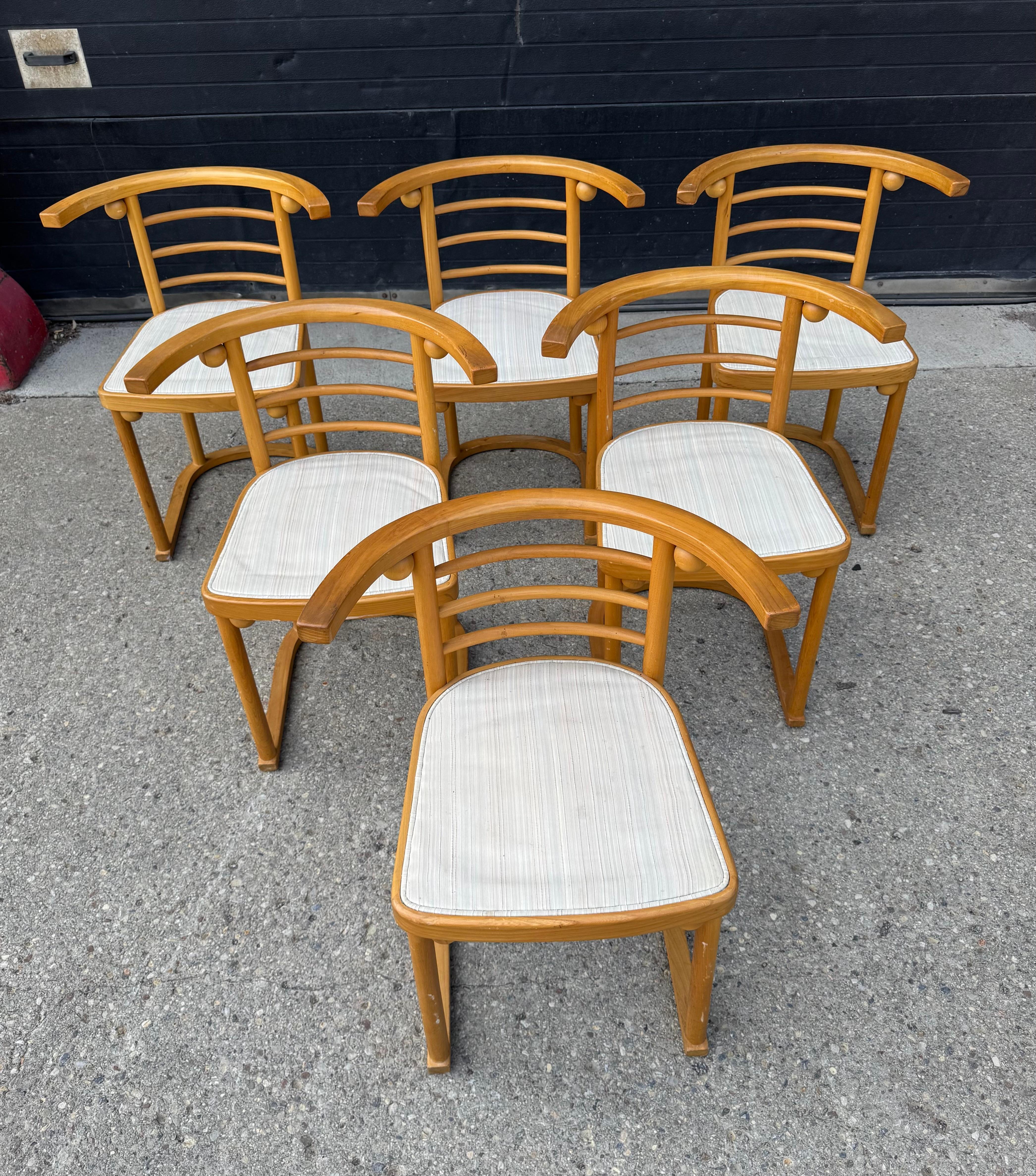 Tissu Chaises de salle à manger Art nouveau Josef Hoffmann Fledermaus, Autriche, années 1970, ensemble de 6 pièces en vente